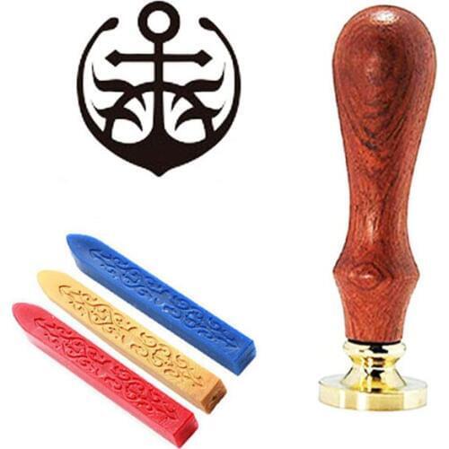 Anchor bolt Vintage Custom Picture Wedding Invitation Wax Seal Sealing Stamp Sticks Spoon Gift Box Set Kit
