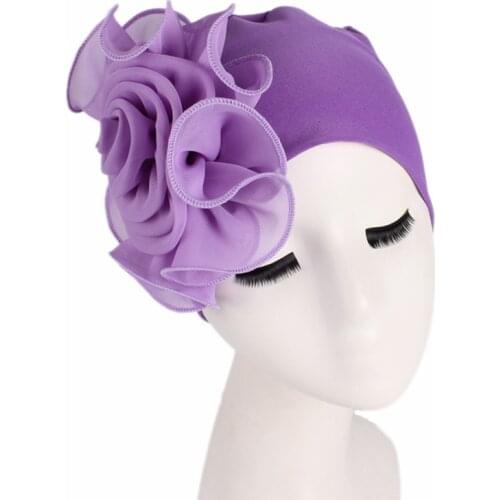 New Fashion Big Flower Turban Hat Ladies Elegant Stretch Headscarf Beanies Gift Solid Color Hijab Caps Red Black Blue White Gray