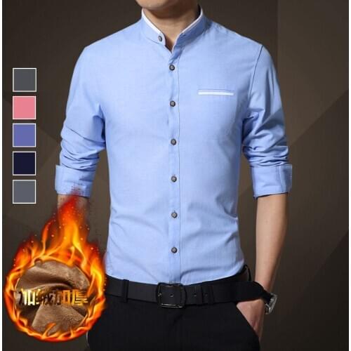 New autumn and winter mens long sleeve warm shirt plus velvet padded inch shirt slim shirt