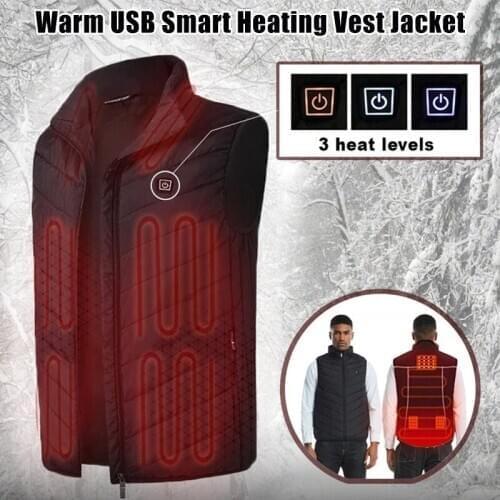 Newly Unisex Warming Heated Vest USB Charging Padded Jackets Smart Heating Hooded Vest Coat