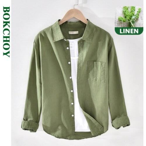 NEW Linen Cotton Men Shirts Breathable Loose Long Sleeve Shirt Retro Casual