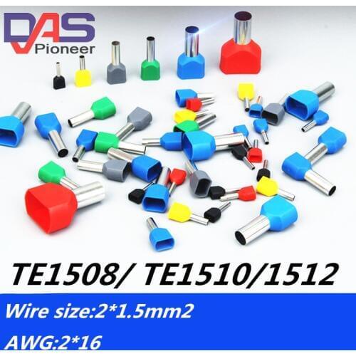 Dual tube Crimp terminal TE1508 TE1510 TE1512 2X16 AWG Twin & Dual Entry Wire & Bootlace Ferrules For cable size 2 X 1.5mm2