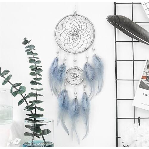 Original silver gray dream catcher 2 ring Indian feather hanging art gifts to bestie friends creative valentines day gifts