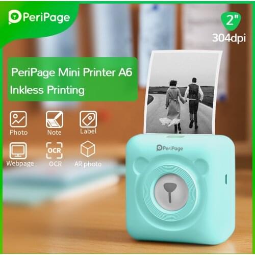 PeriPage Portable Thermal Wireless Printer 304dpi Green Thermal Picture Photo Receipt Label Bluetooth Mini Printer A6