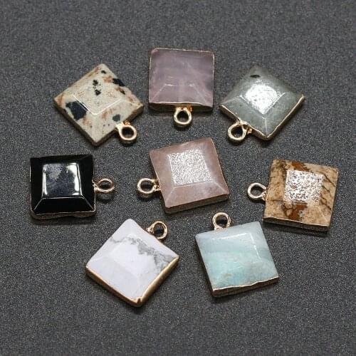 Natural Stone Pendants Square Crystal Agates Howlite Amazonite Stone Charms for Jewelry Making Necklace Bracelet Gift