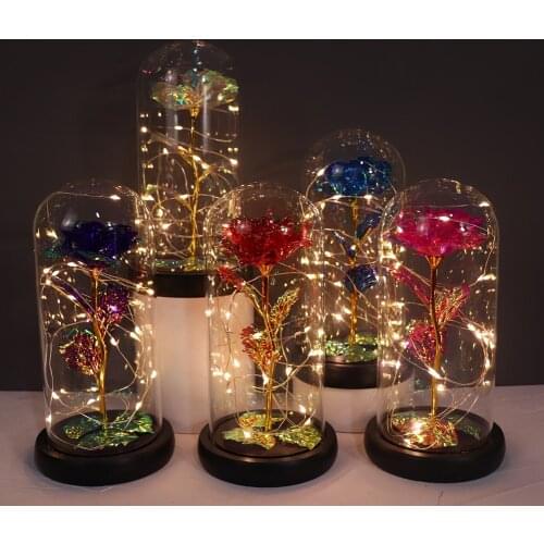 Beauty And The Beast Rose LED Enchanted Galaxy Rose Eternal Flower Lights In Dome with Box For Mothers Valentines Day Gift