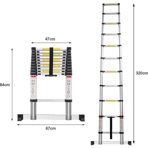 3.2m Folding Extendable Stepladder Portable Lightweight Telescopic Aluminium Ladder Multi-function Herringbone Home Ladder HWC