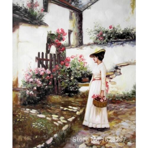 Modern colorful paintings Gathering Summer Flowers in a Devonshire Garden by John William Waterhouse High Quality Hand painted