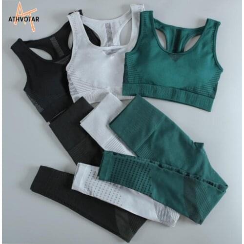 ATHVOTAR Striped hollow Womens tracksuit Gym suits Crop Top sport leggings Outfit Joggers Sports Set Running Workout set Female