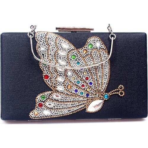 White / Gloden / Black Rhinestones Wedding Handbags Butterfly Crystal Evening Bag Clutch Bags Clutches Lady Wedding Purse