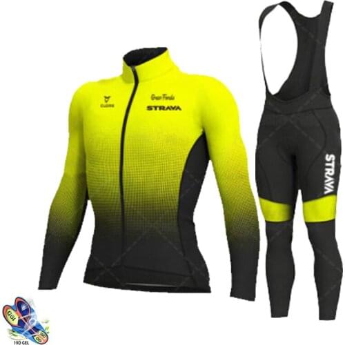 STRAVA Autumn 2021 Long Sleeve Cycling Jersey Set Bib Pants MTB Race Cycling Clothing Ropa Ciclismo Outdoor Riding Bike Uniform