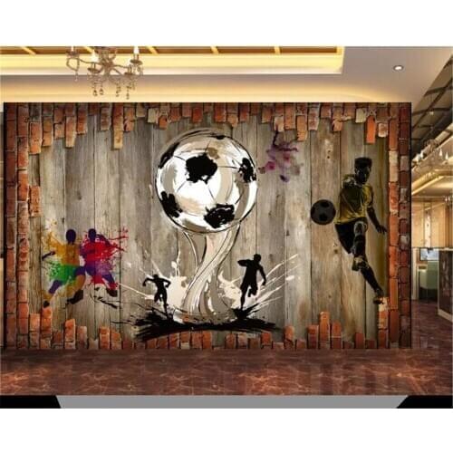Beibehang Vinyl wall wallpaper for kids room 3D three-dimensional retro brick wall football photo photo wallpaper tooling wall