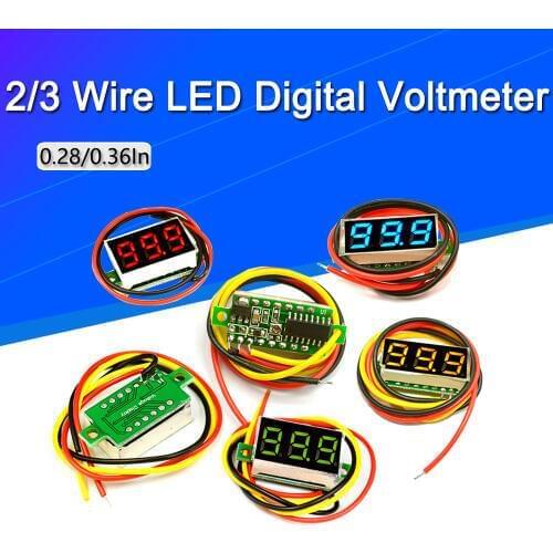 0.28/0.36Inch 2 wire 0-30V / 3 wire DC 0V-100V Digital Voltmeter LED Display Mini 2/3 Wires Voltage Meter Ammeter High Accuracy