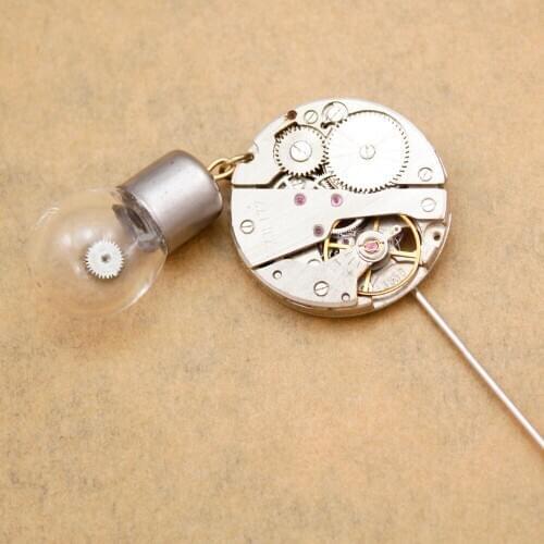 Jewelry Watch Clock Movement Steampunk Bulb Lapel Stick Collar Tie Hat Scarf Badge Broches TEA PARTY Anime Men scarf buckle Pin