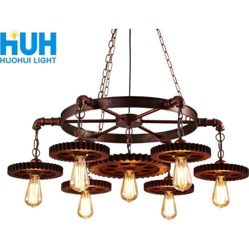 Loft industrial style creative personality retro gear lamp clothing store cafe restaurant bar Internet cafe iron chandelier
