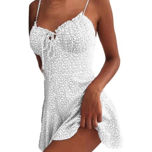 Women Dresses Sexy Spaghetti Straps Chest Bandage Floral Print Large Hem Slim Mini Dress Womens Clothing 2021