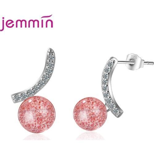Fashion Pink Stone 925 Sterling Silver Jewelry Stud Earrings For Women Pave Shiny Cubic Zircon Top Quality Gifts Beloved Collar