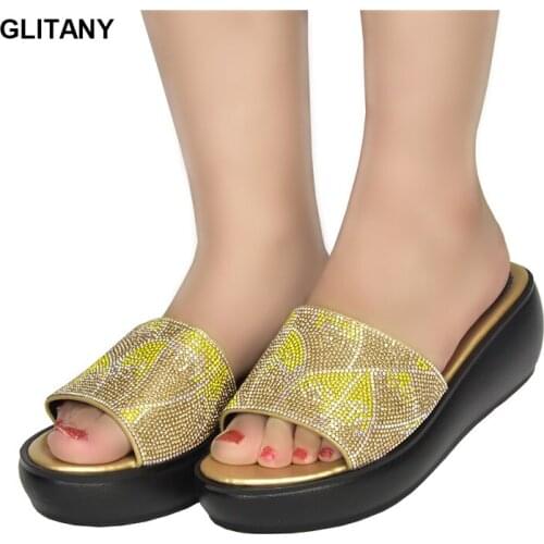New Arrival Ladies Shoes and Sandals Wedding Shoes for Women Bride Summer Wedges Slippers Women Platform Heels with Rhinestone