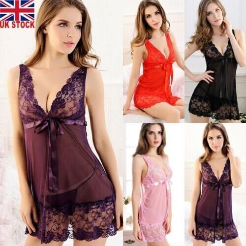 Women Lady Sexy Lingerie Lace Mesh Dress Underwear Babydoll Sleepwear G-string