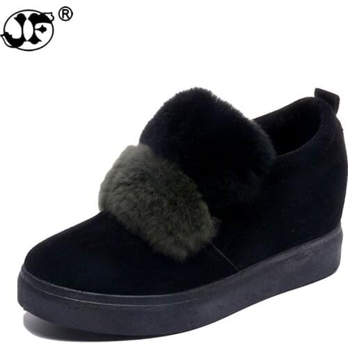 Winter Women Shoes Fur Slip on Shoes Increasing Loafers Faux Fur Wedges Woman Plush Loafer Fashion Designer Shoe ukm89