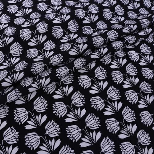 1 Meter Black And White Flower Printing Wide Mulberry Silk Crepe De Chine Dress Fabric