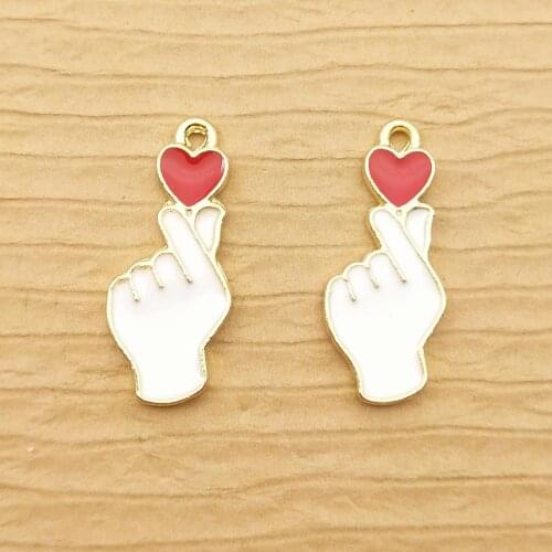 10pcs 9x22mm enamel hand heart charm for jewelry making cute earring pendant bracelet necklace charms diy design charms