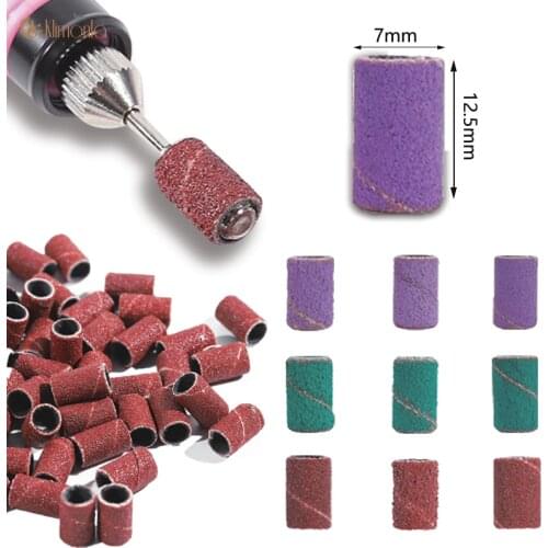 100pcs Nail Drill Grinding Bit Tools Brown Green Purple Sanding Bands 80/120/180 For Electric Manicure Machine Polishing Set