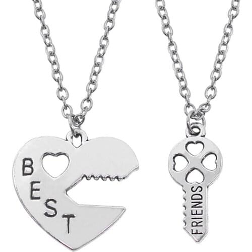 2 Pcs/Set Fashion Heart Best Friend Necklace Women Hollow Love Key Stitching BFF Necklace & Pendant Jewelry Gift Chain Necklace