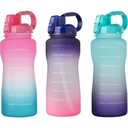 2000ml Large Capacity Sports Bottle Handle Gradient Color Water Bottle With Straw For Outdoor Exercise Hiking Fitness Jug