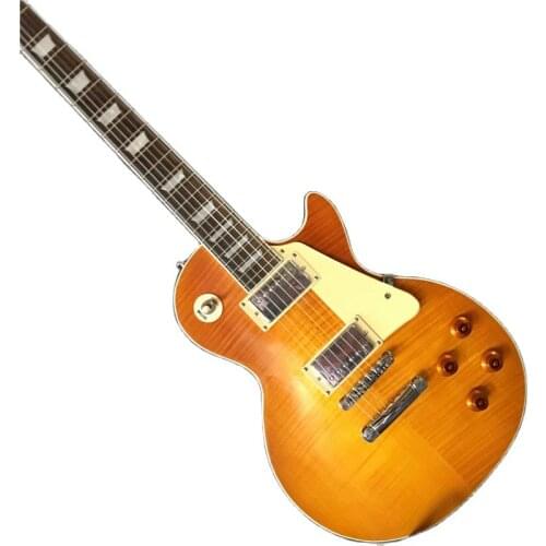 2021 Top quality FP-3102, transparent yellow color ,solid body maple flame top ,ebony fretboard, standard LP electric guitar