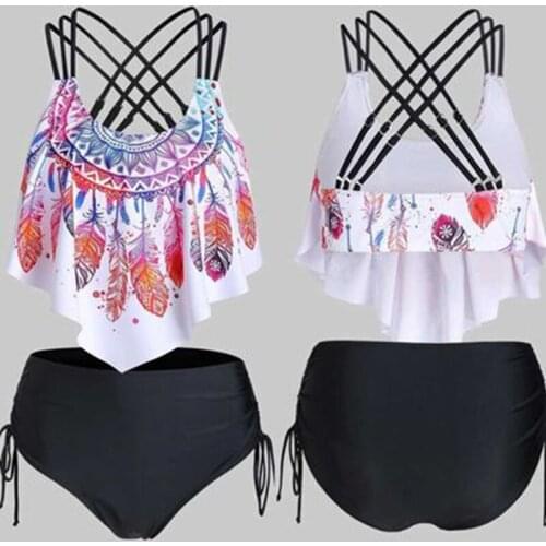 2021 Sexy Cross sling Bikinis Women Swimsuit Padded Swimwear Flounce Bikini Set Push Up Beach Wear Bathing Suit Swimming