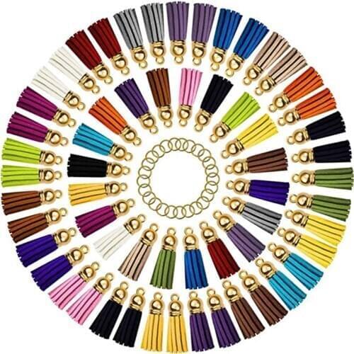 60 Pack Tassels for Keychains Suede Tassel for DIY Jewelry Making Keychain Charms Key Chain Rings for Pendants Crafts