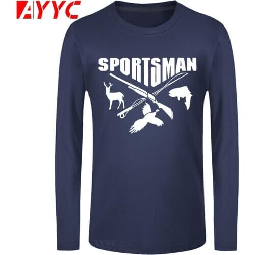 AYYC long sleeve tee Brand Clothing New Design Sportsman Hunt Fish Deer Fish Gun Print Cool Casual Cotton Thicken Fleece