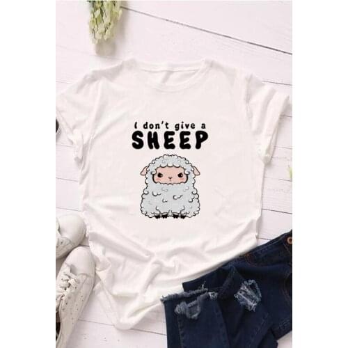 Lovely Little Sheep Pattern Printed White T-shirt I Don't Give A Sheep Tumblr Graphic Shirt Summer Shortr Sleeve Casual Tshirts