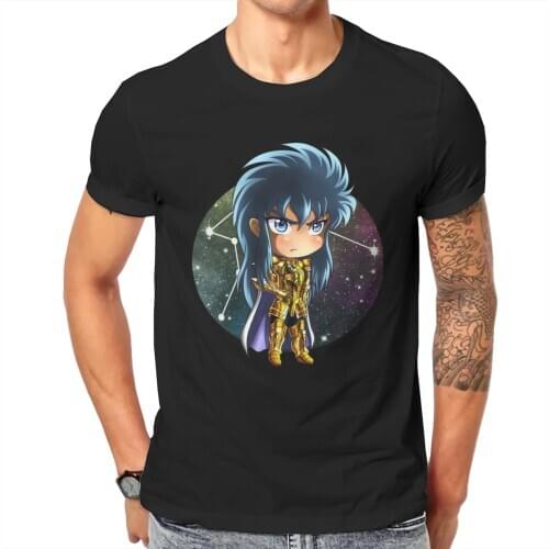 Chibi - Aquarius Camus Print Cotton T-Shirt Knights Of The Zodiac Manga Series For Men Fashion Streetwear
