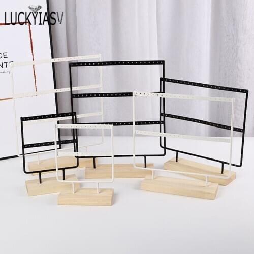 Wooden Base Metal Ear Studs Pendant Jewelry Holder Display Stand Organizer Earrings Presenting Rack 24/44/66 Holes