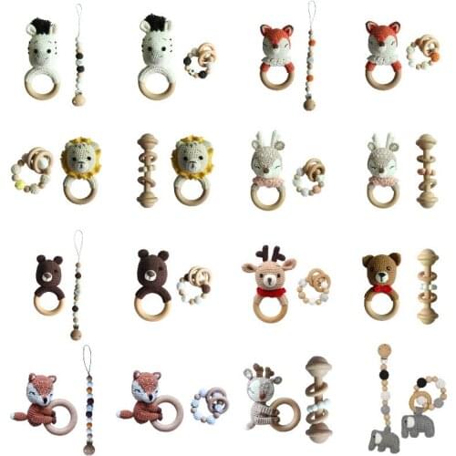 BPA Free Crochet Baby Teether Newborn Dummy Holder Pacifier Clips Teething Bracelets Cute Soother Chain Infants Rattle Teether