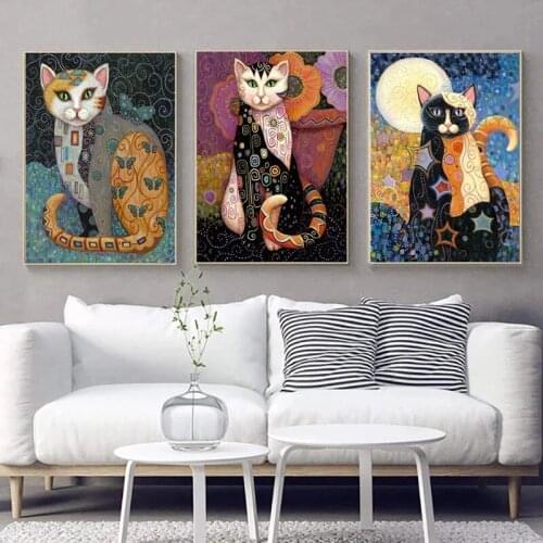 Art Gustav Klimt Animal Cat Canvas Paintings Posters and Prints Wall Art Abstract Pictures for Living Room Home Decor Cuadros