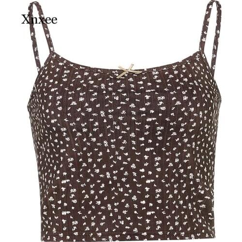 Cute Y2K 90S Crop Tees Vintage Floral Printed Tops Women Bow Harajuku Retro Sweet Clothing Sexy Korean Aesthetic Basic Shirts