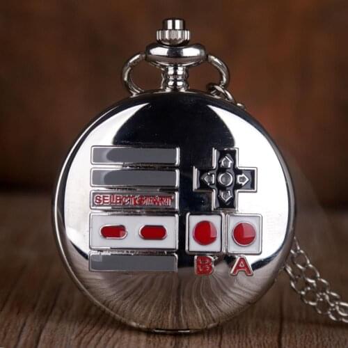 Fashion Gamepad Theme Quartz Pocket Watch Silver Retro Necklace Pendant Watch Gifts for Men Women Kids Game Fans Collectibles