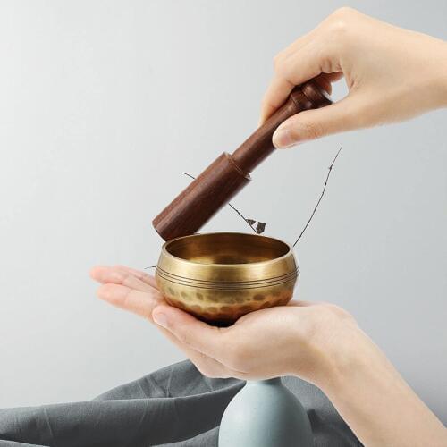 8cm Hand Hammered Chakra Tibetan Singing Bowl Set Wood Sticker Mat for Meditation Yoga Buddhism Gifts Home Decor Crafts Portable