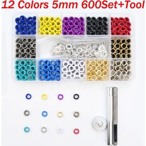 600Sets Colorful Metal Garment Eyelets Fixing Setting Tool Kit DIY Sewing Leather Shoes Clothing Grommets Fasteners Button