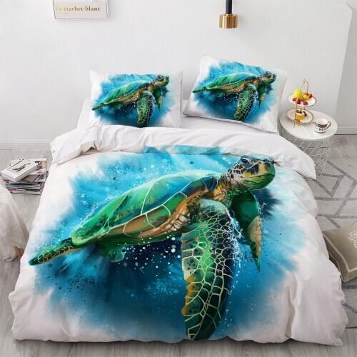 3D White Duvet Cover Sets Custom Design Sea Animal Comforther Cover Pillow Cases King Queen Full Twin Double Size White Beddings