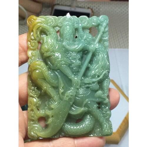 Natural Myanmar jade A HandCarved guan gong jadeite jade green jade pendant jade necklace pendants jewelry necklaces