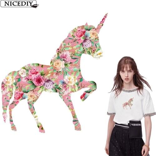 Nicediy Cartoon Colored Unicorn Patches For Clothes Fashion Lady Iron On Heat Transfer Vinyl Stickers Patches Applique Cute