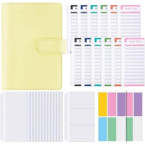 A6 PU Leather Binder Notebook Cover, Waterproof 6-Ring Binder Refillable Notebook with 12 Budget Envelopes System