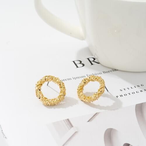 Wholesale Small Order Fashion jewelry geometric round stud gold plated earrings