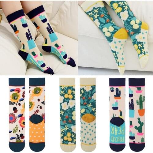 Autumn and winter socks womens stockings plant cactus graffiti cotton socks personality fashion straight trendy socks
