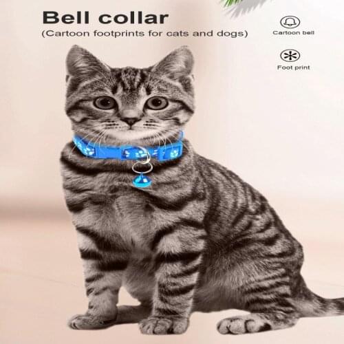 Colorful Pet Collar Cat Necklace Cat Paw Print Collar Adjustable Bell Collar Catton Cat Necklace Pet Collar Supplies For Cats