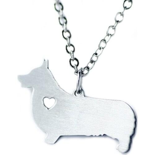 Cute Animal Corgi Puppy Dog Necklace Silver Color Stainless Steel Pendant Chain Necklaces Kawaii Pet Jewelry